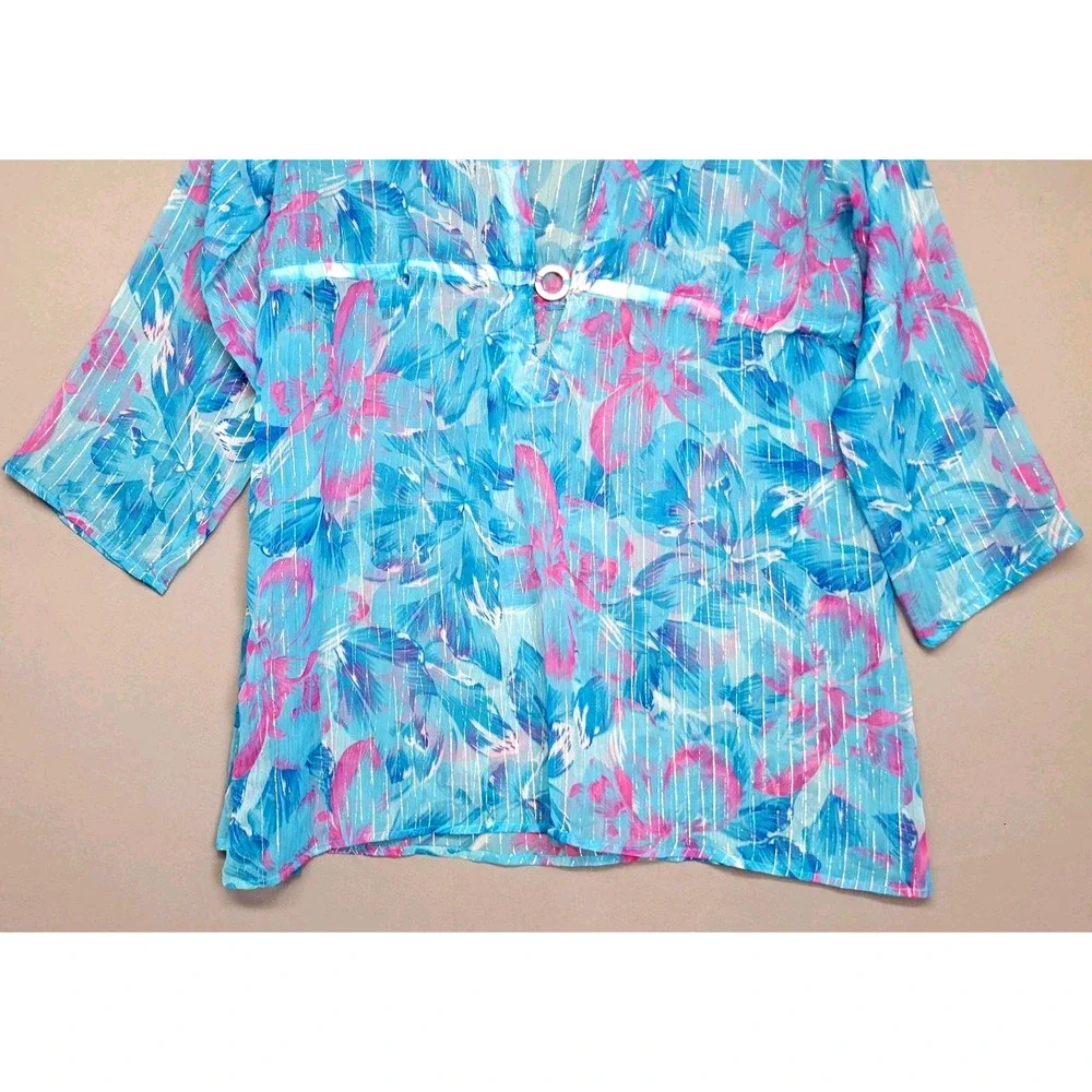 Creations Tropical Swim Cover Up Womens One Size Blue Pink Coastal Beach Vac - Picture 8 of 14